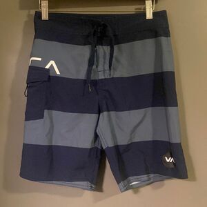 RCVA Boys Navy and Medium Blue Color Block Swim Trunks Size Boys 28 EUC
